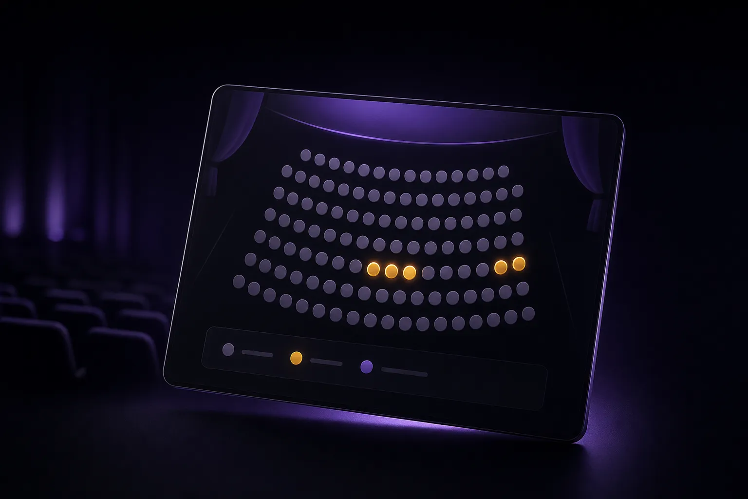 Interactive theater seat map with selected seats highlighted for online booking