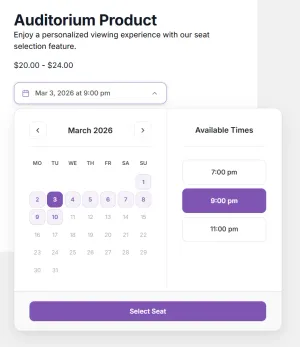 Customer selecting an event date and time before choosing seats