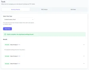 Booking integrity check results in admin Tools