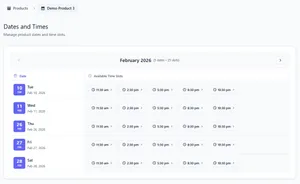 Multiple event dates and showtimes on a product