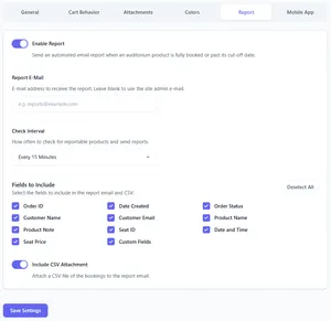 Automated report email settings