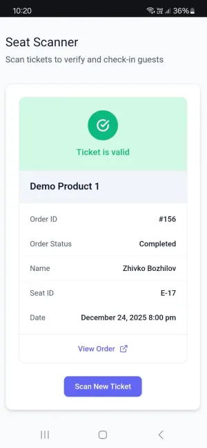 Successful QR scan confirmation at check-in